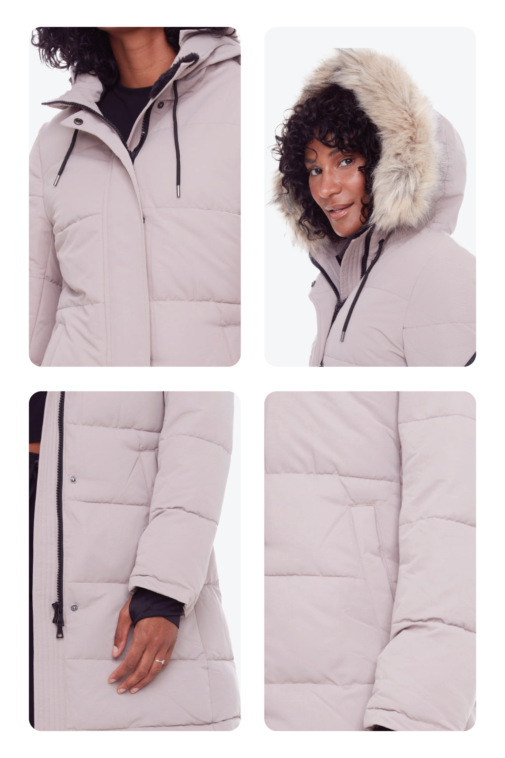 AULAVIK | PARKA À CAPUCHE MI-LONGUE EN DUVET VÉGAN (RECYCLÉE) POUR FEMME, TAUPE CLAIR