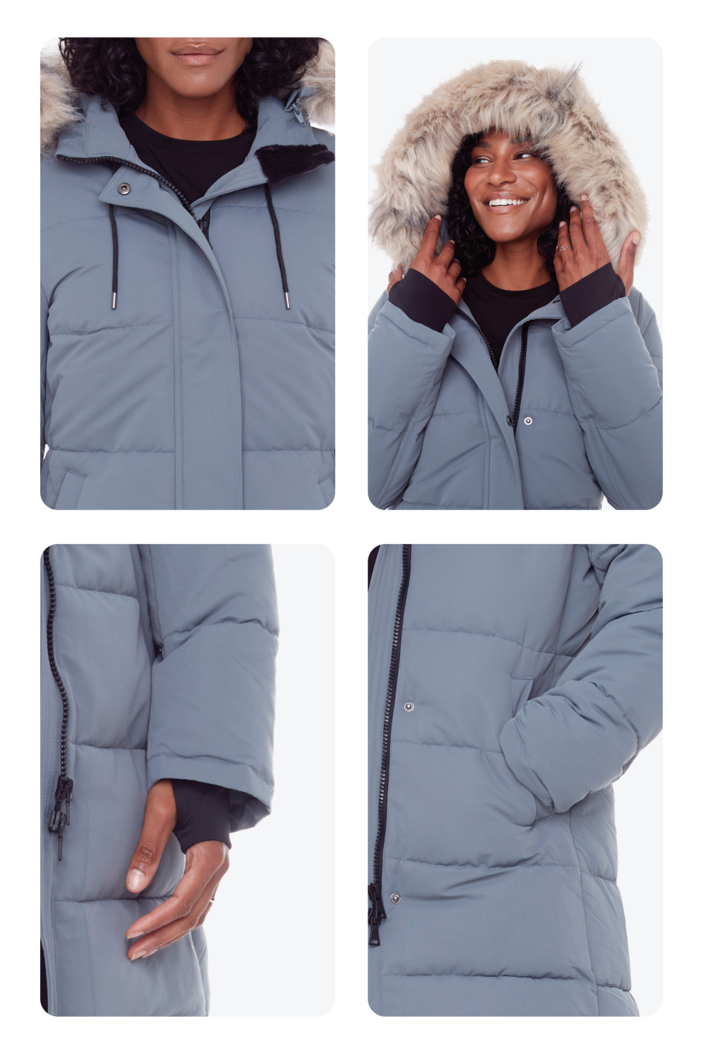 AULAVIK | PARKA À CAPUCHE MI-LONGUE EN DUVET VÉGAN (RECYCLÉE) POUR FEMME, ARDOISE