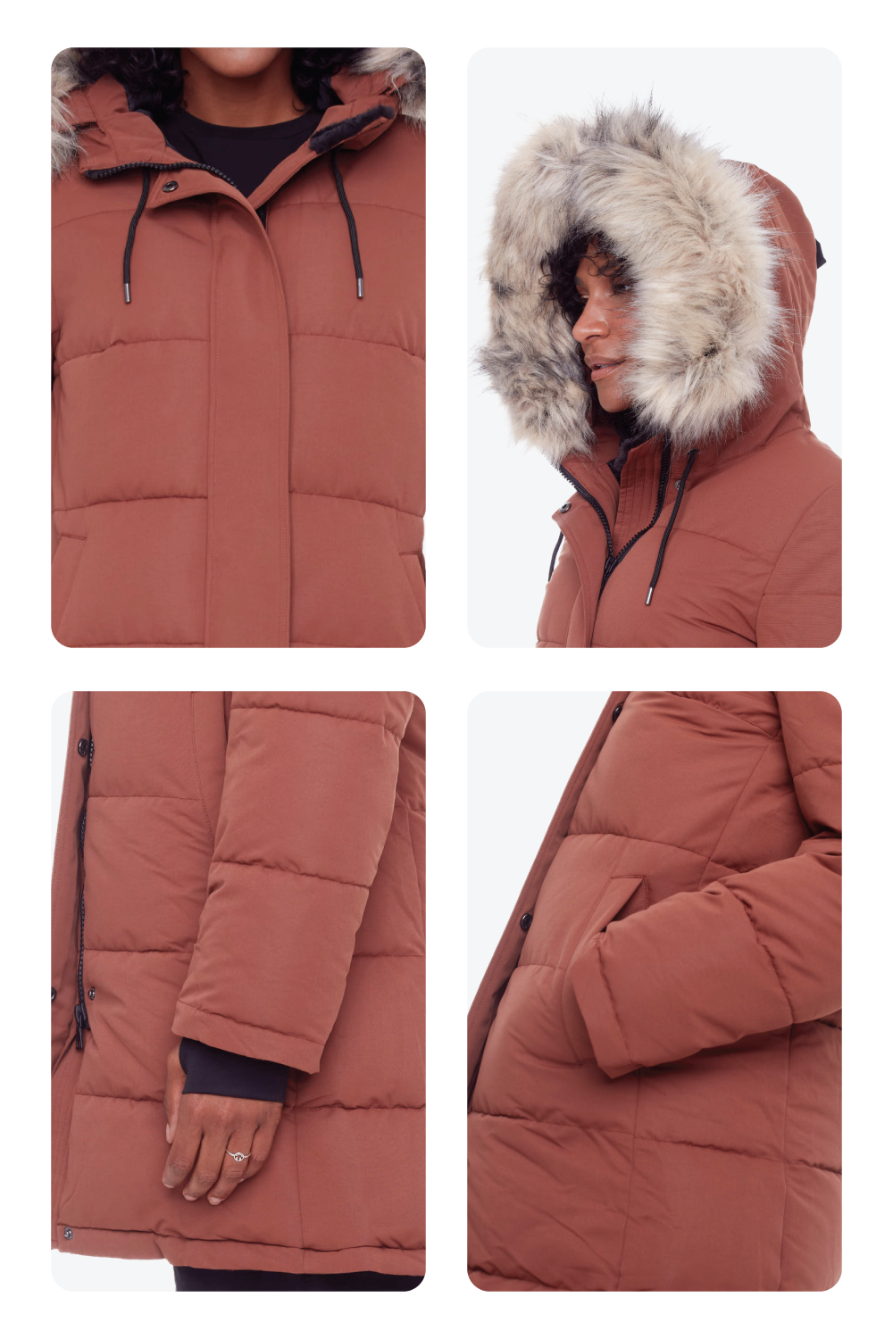 AULAVIK | PARKA À CAPUCHE MI-LONGUE EN DUVET VÉGAN (RECYCLÉE) POUR FEMME, ÉRABLE
