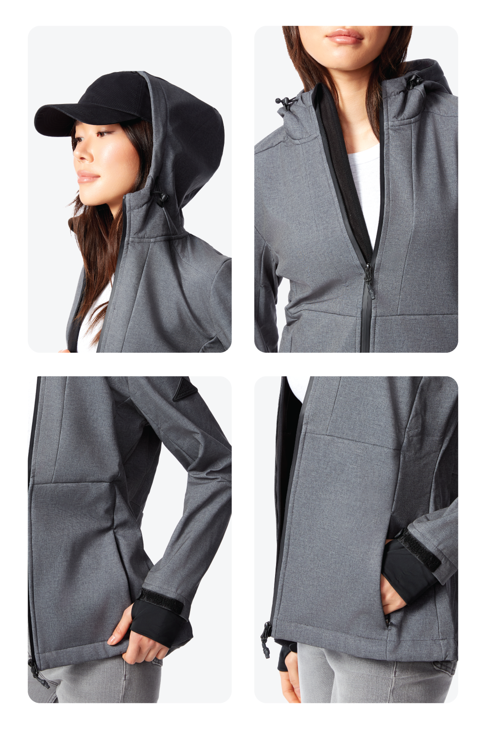 MACKENZIE | WOMEN'S FLEECE LINED SOFTSHELL WINDBREAKER, DARK GREY