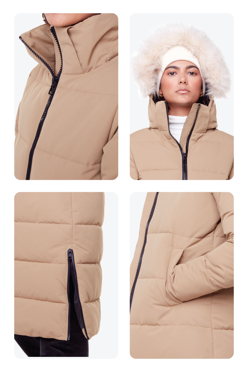 KLUANE | PARKA ULTRA LONGUE EN DUVET VÉGAN POUR FEMME (RECYCLÉE), CAMEL