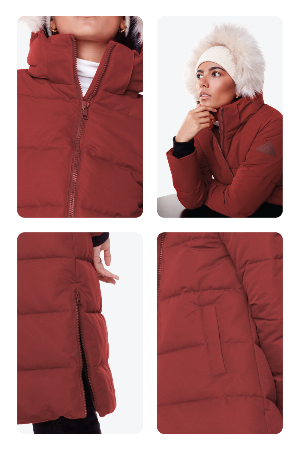 KLUANE | PARKA ULTRA LONGUE EN DUVET VÉGAN POUR FEMME (RECYCLÉE), ROUGE FONCÉ