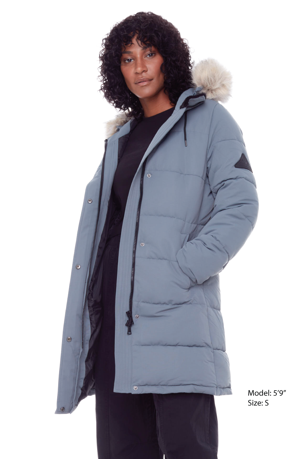 AULAVIK | PARKA À CAPUCHE MI-LONGUE EN DUVET VÉGAN (RECYCLÉE) POUR FEMME, ARDOISE
