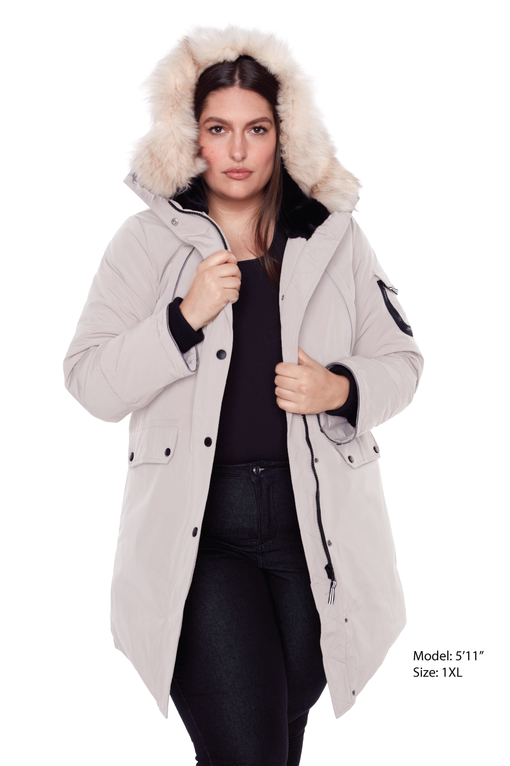 LAURENTIAN PLUS | PARKA LONGUE EN DUVET VÉGAN (RECYCLÉE) POUR FEMME, TAUPE (TAILLES GRANDES)