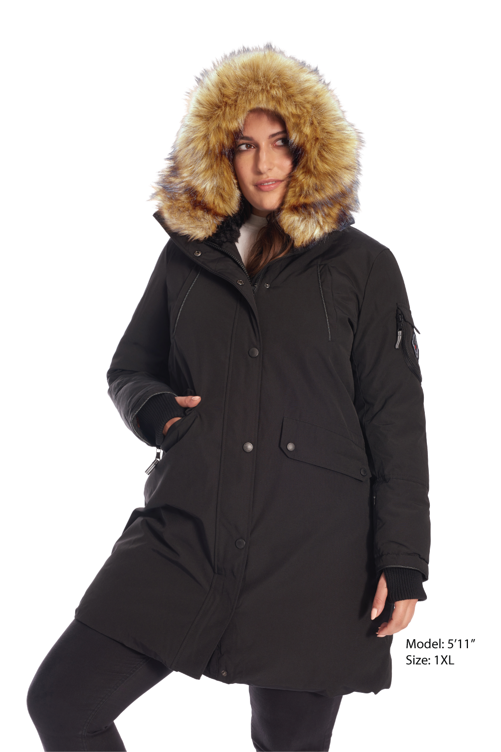 LAURENTIAN PLUS | PARKA LONGUE EN DUVET VÉGAN (RECYCLÉE) POUR FEMME, NOIR (TAILLES GRANDES)