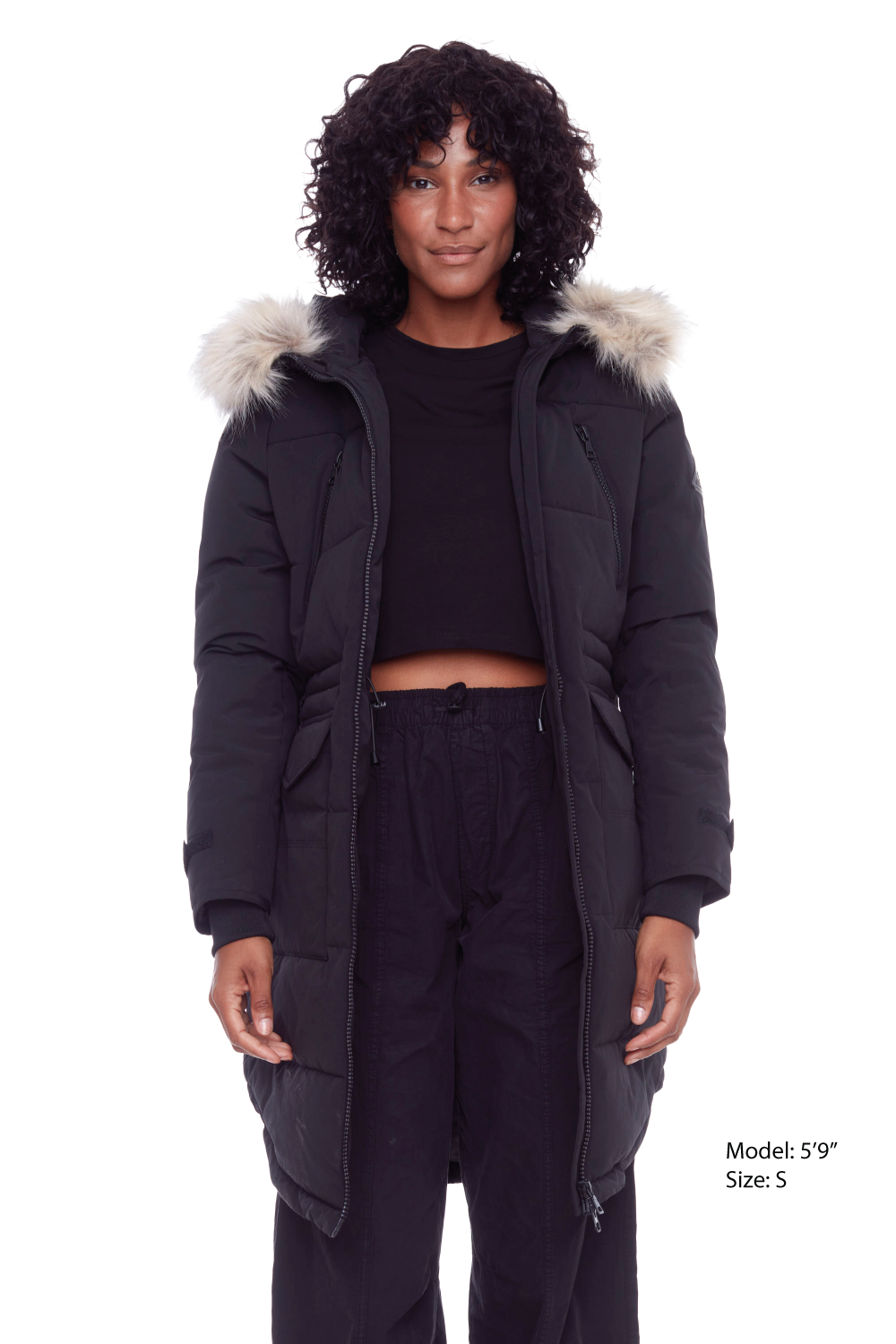 UKON | PARKA FEMME EN DUVET VÉGAN (RECYCLÉE) AVEC CORDON DE SERRAGE, NOIR