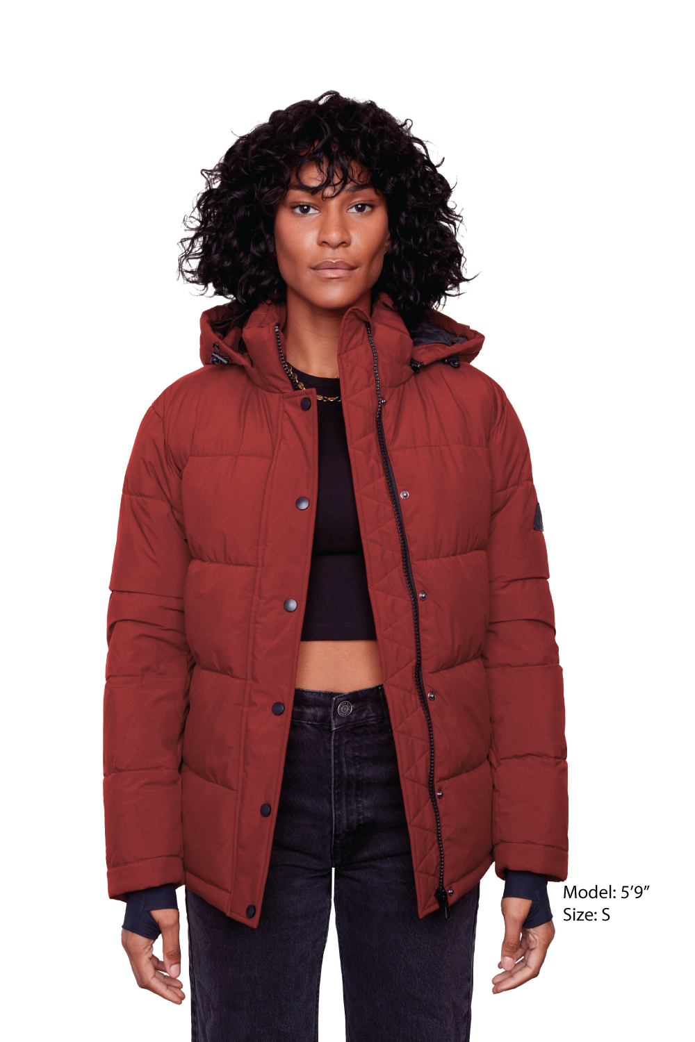 FORILLON | WOMEN'S VEGAN DOWN (RECYCLED) SHORT PUFFER JACKET, DEEP RED