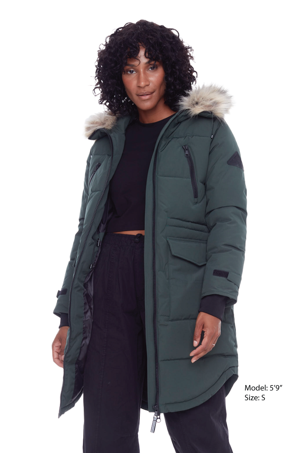 UKON | PARKA À CORDON DE SERRAGE EN DUVET VÉGAN POUR FEMME (RECYCLÉE), VERT FONCÉ