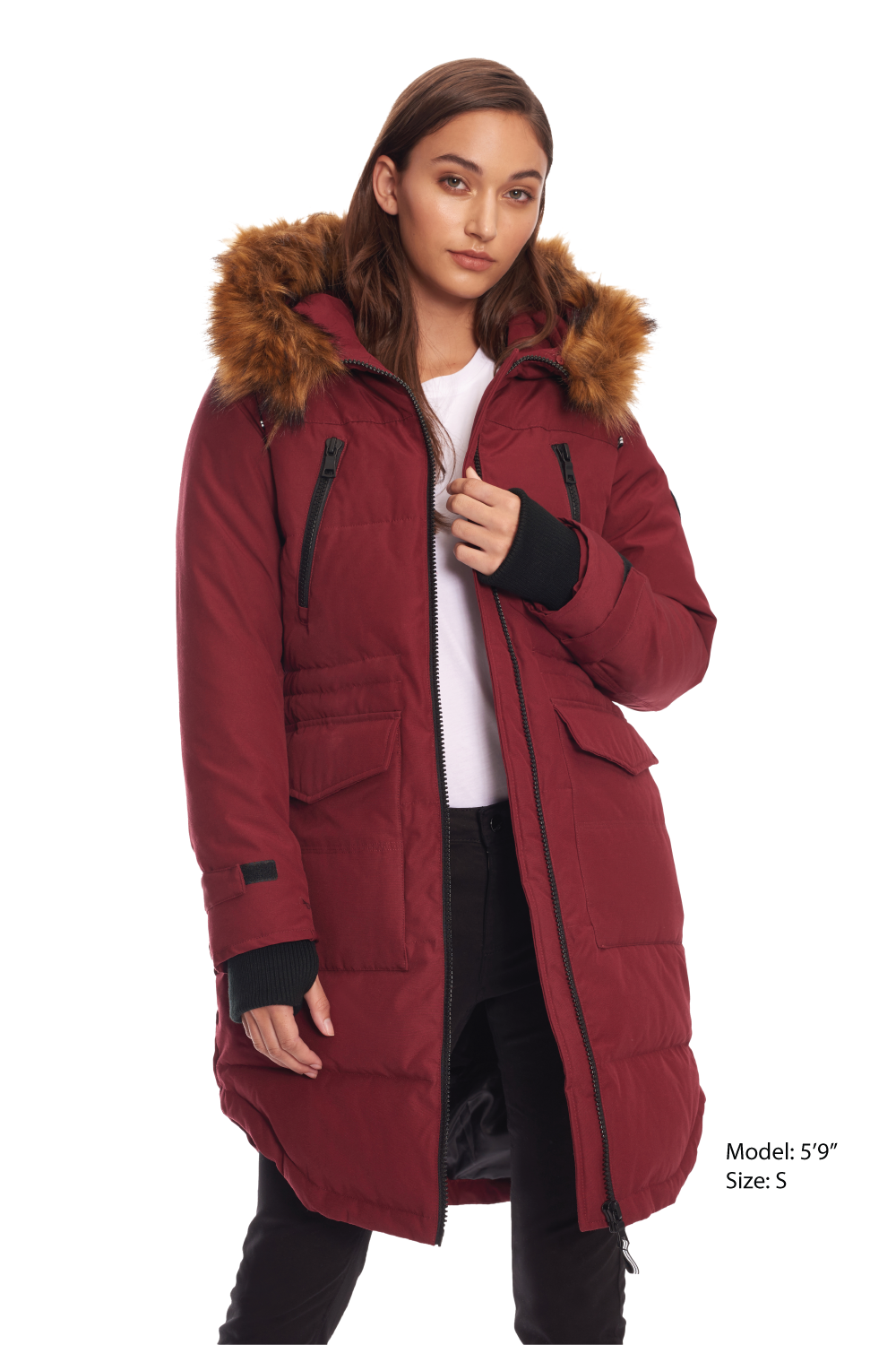 UKON | PARKA À CORDON DE SERRAGE EN DUVET VÉGAN POUR FEMME (RECYCLÉE), OXBLOOD