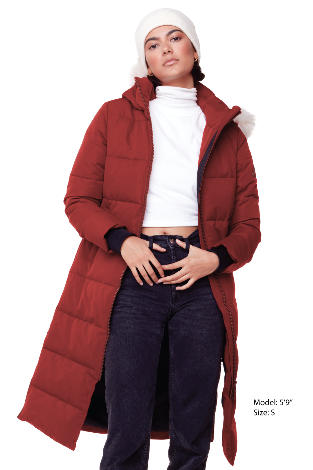 KLUANE | PARKA ULTRA LONGUE EN DUVET VÉGAN POUR FEMME (RECYCLÉE), ROUGE FONCÉ