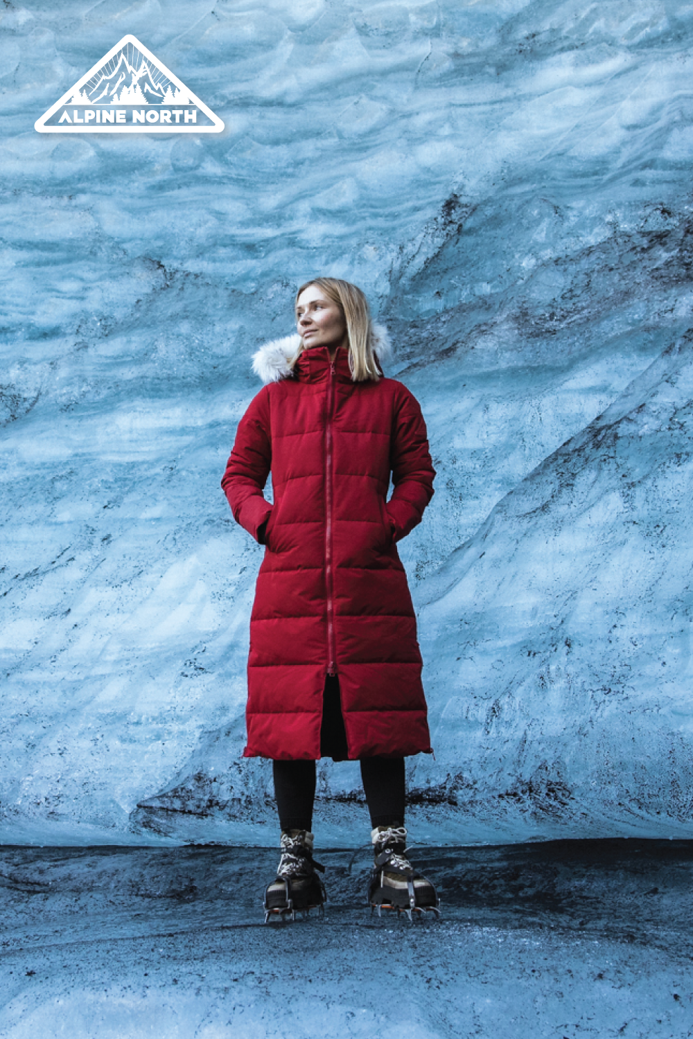 KLUANE PLUS | WOMEN'S VEGAN DOWN (RECYCLED) ULTRA LONG LENGTH PARKA, DEEP RED (PLUS SIZE)