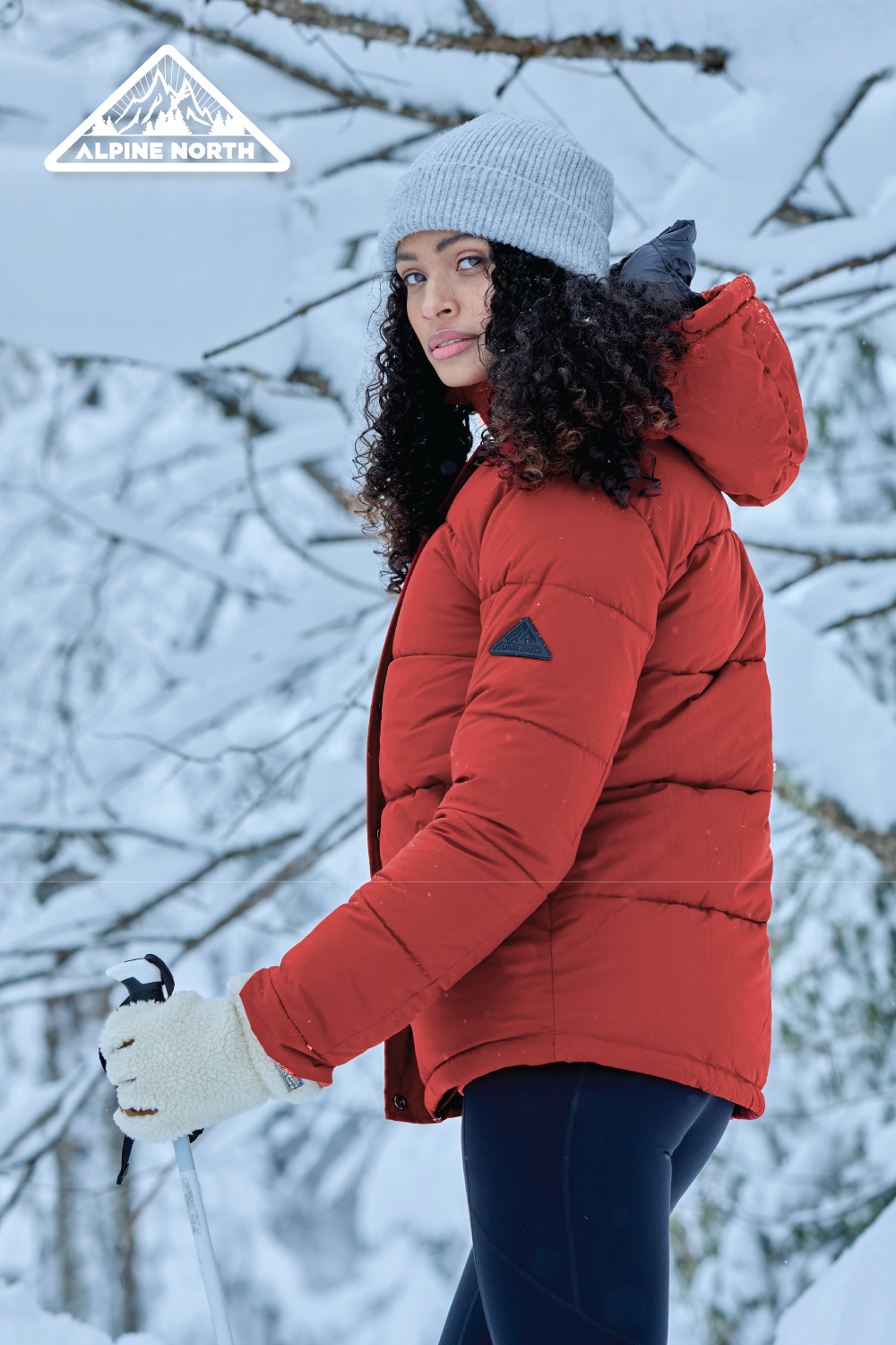 FORILLON | WOMEN'S VEGAN DOWN (RECYCLED) SHORT QUILTED PUFFER JACKET, DEEP RED