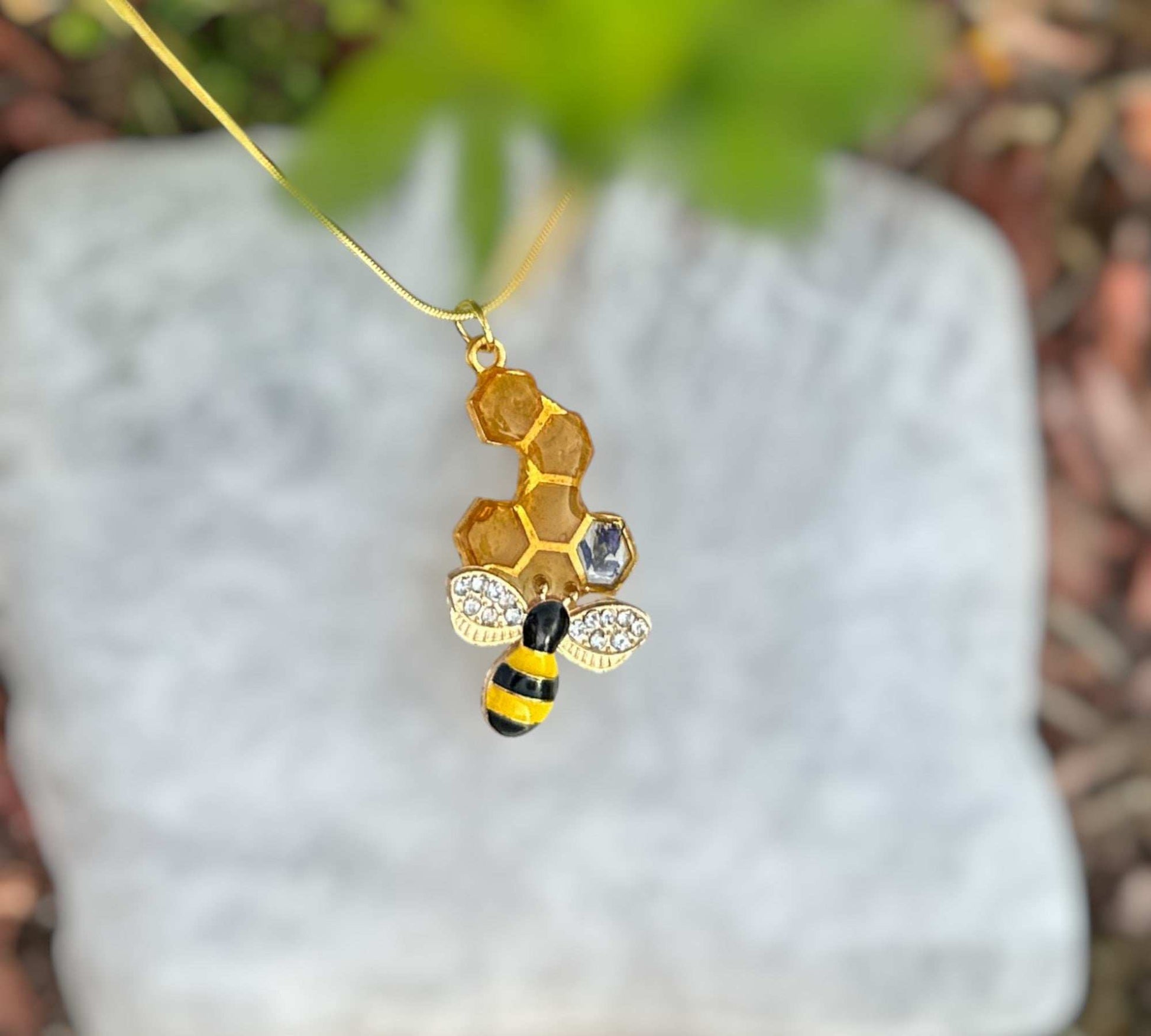 Bee -utiful Honeycomb Handmade Pendant with Real Flowers and Bee Charm