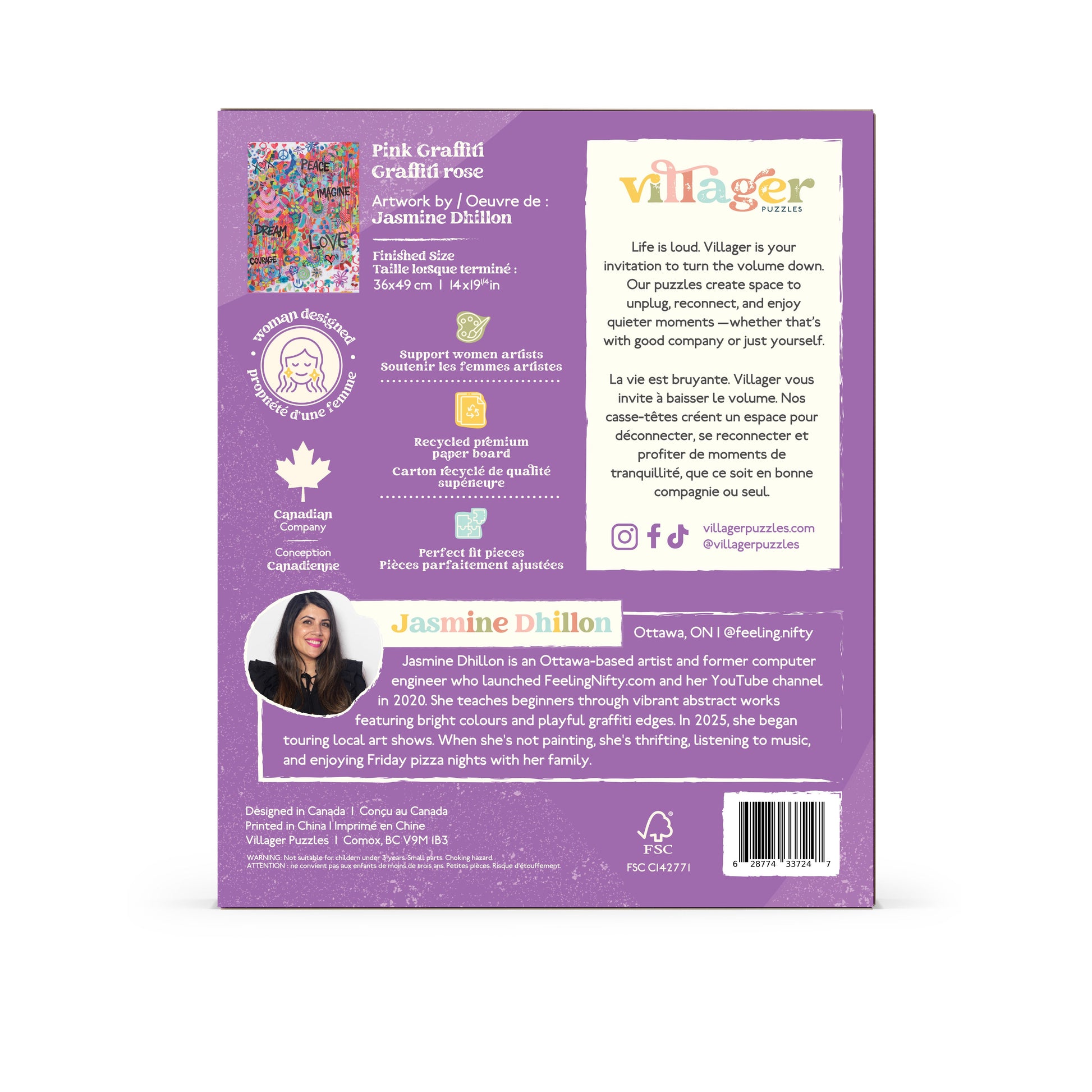 Pink Graffiti | 250 Piece Puzzle | Kids & Adults | Designed in Canada by Jasmine Dhillon