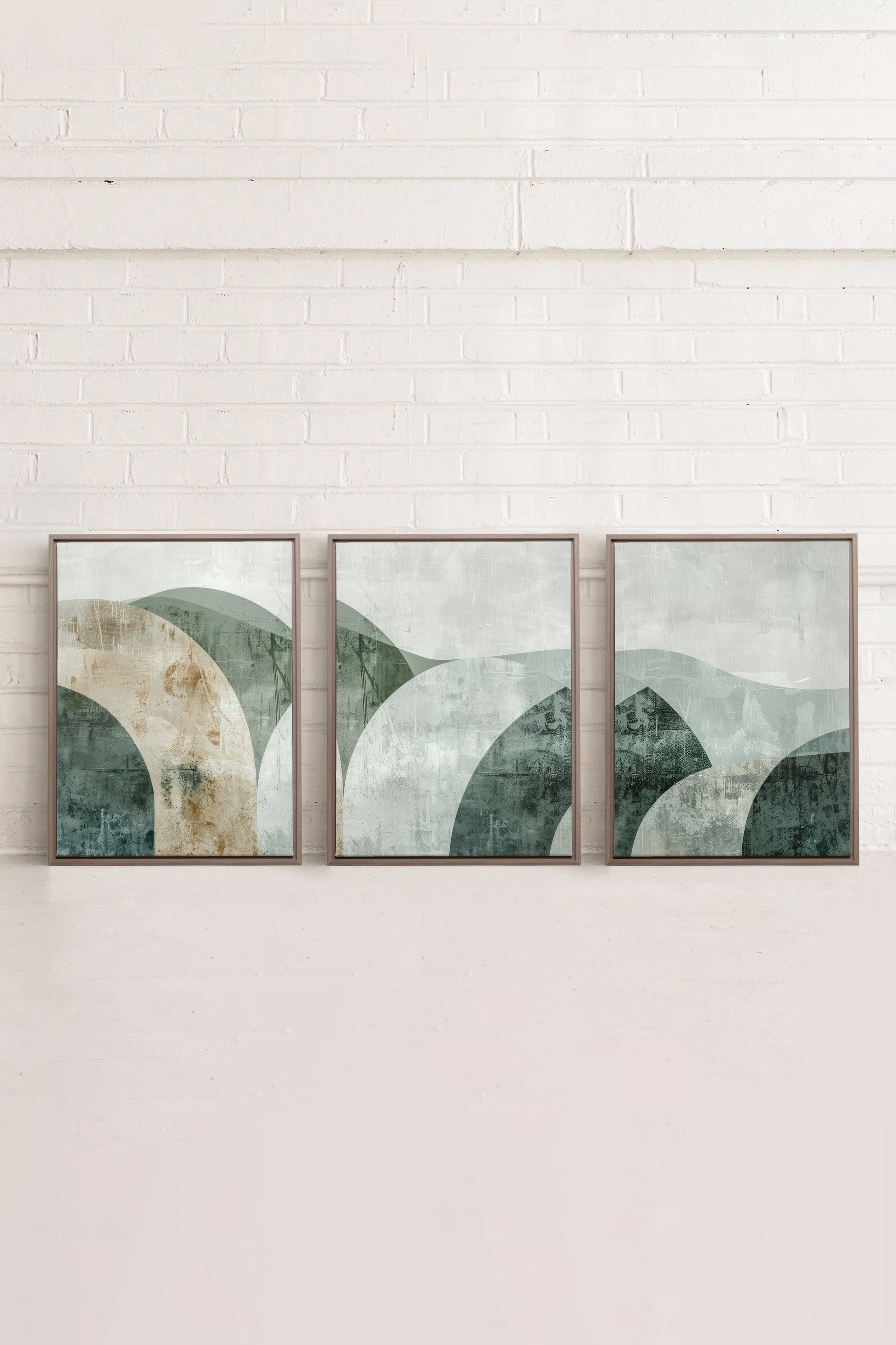 GREEN ELEGANCE TRIO (3 Stretched Canvas Artworks)