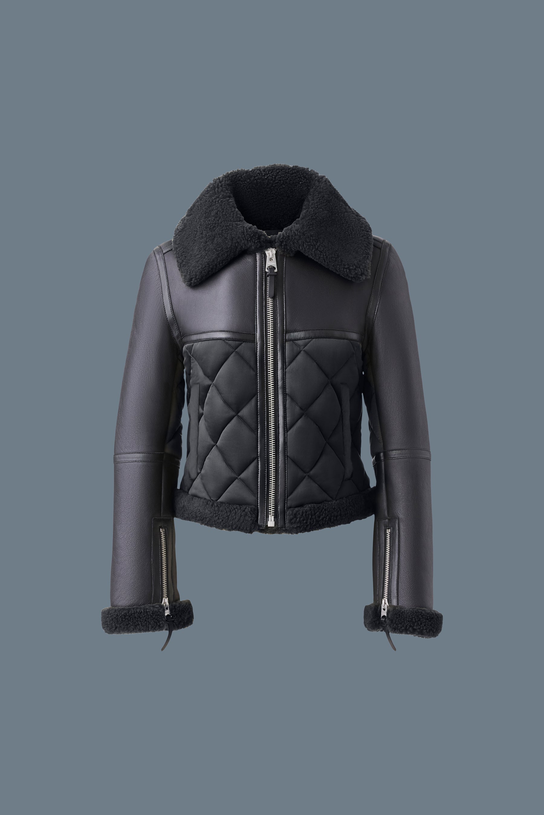 Veste matelassée en peau de mouton TULIP avec bordure en peau lainée