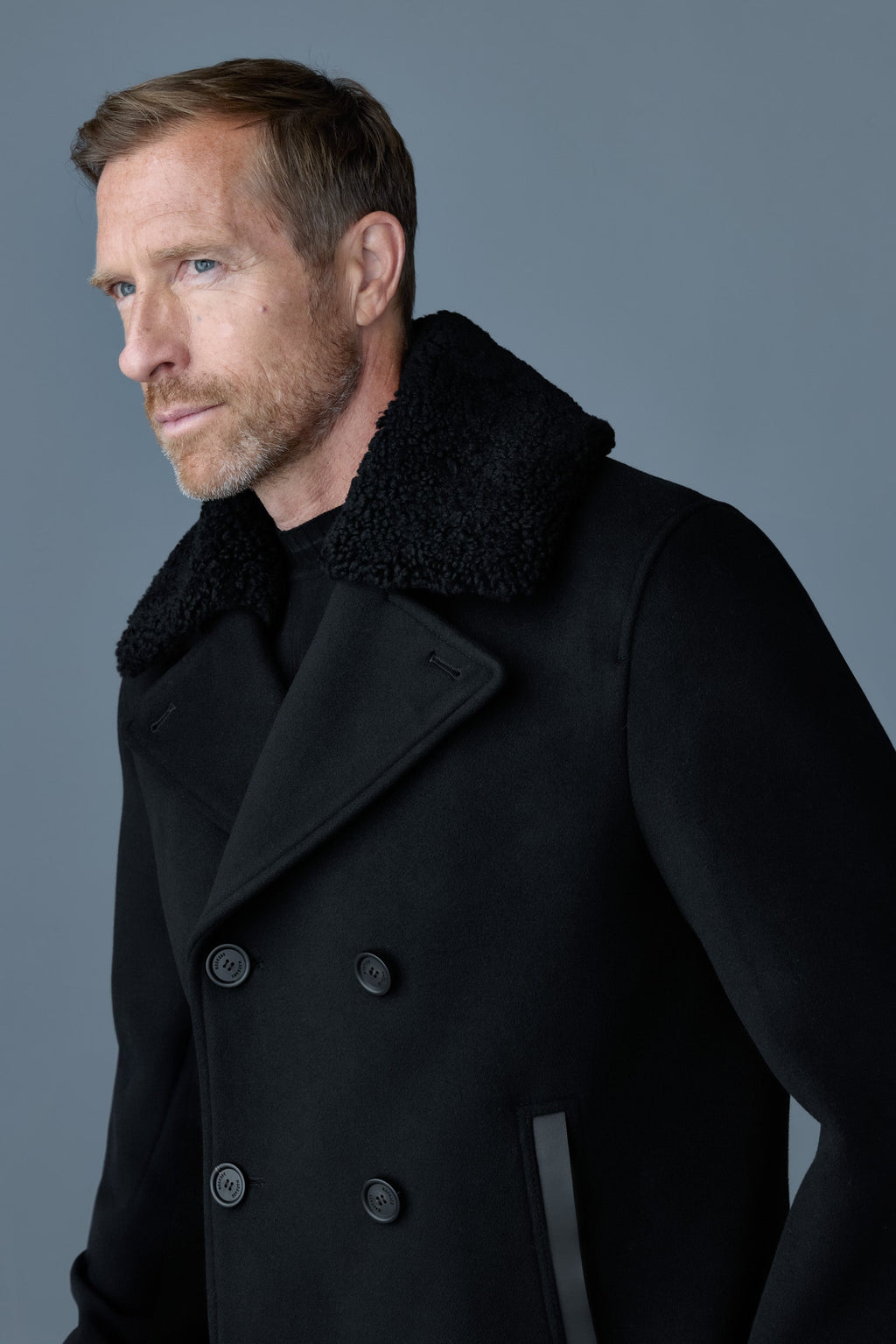 COLE wool double-breasted jacket with shearling collar