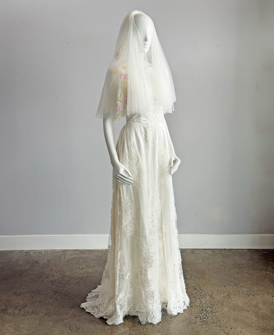 Tara hand painted lace multi-layered short bridal veil