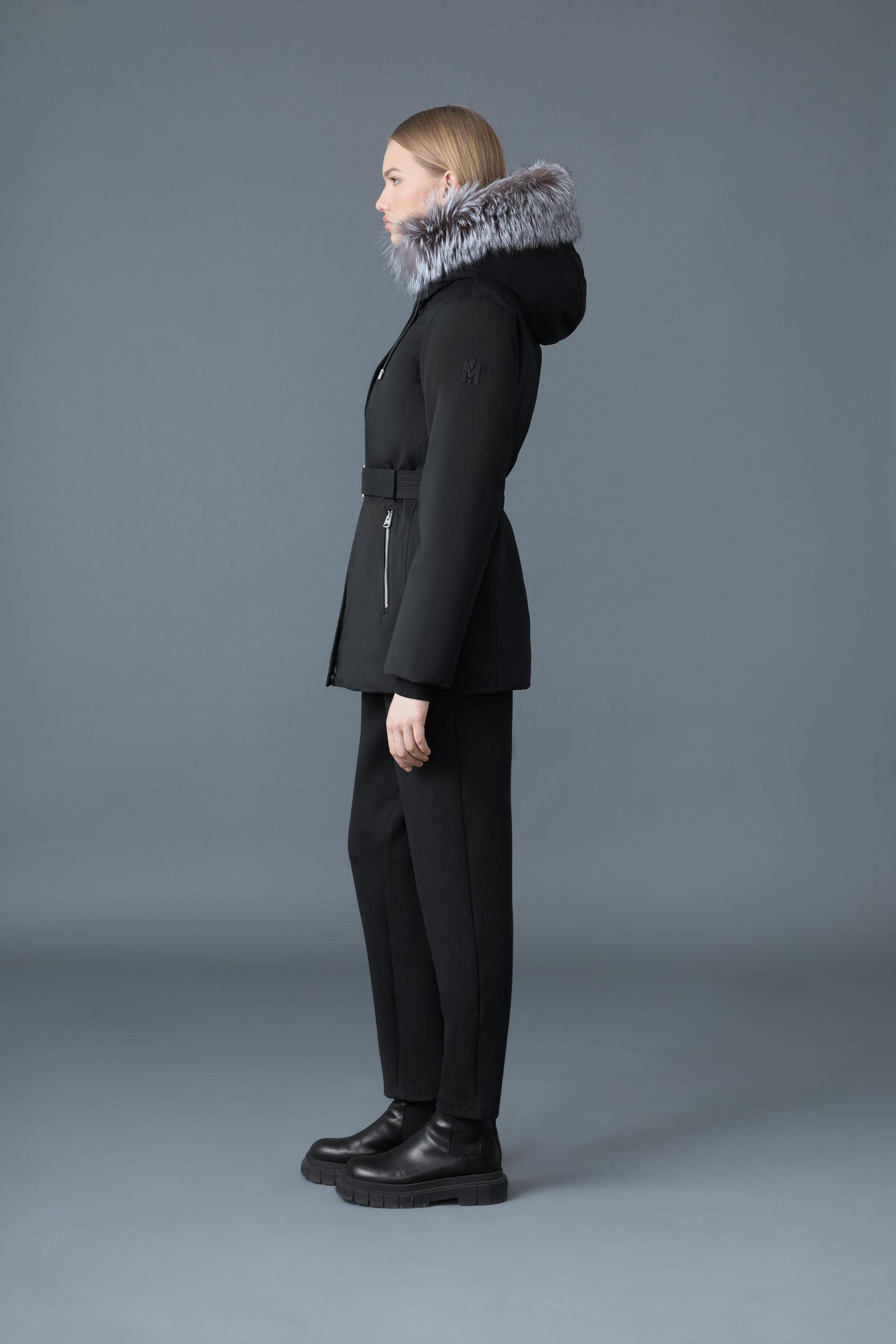 Parka en duvet 2 en 1 JENI avec plastron amovible et fourrure de renard argenté