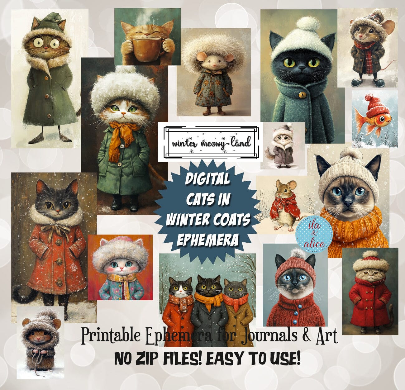 Cats in Winter Coats Digital Journal Ephemera
