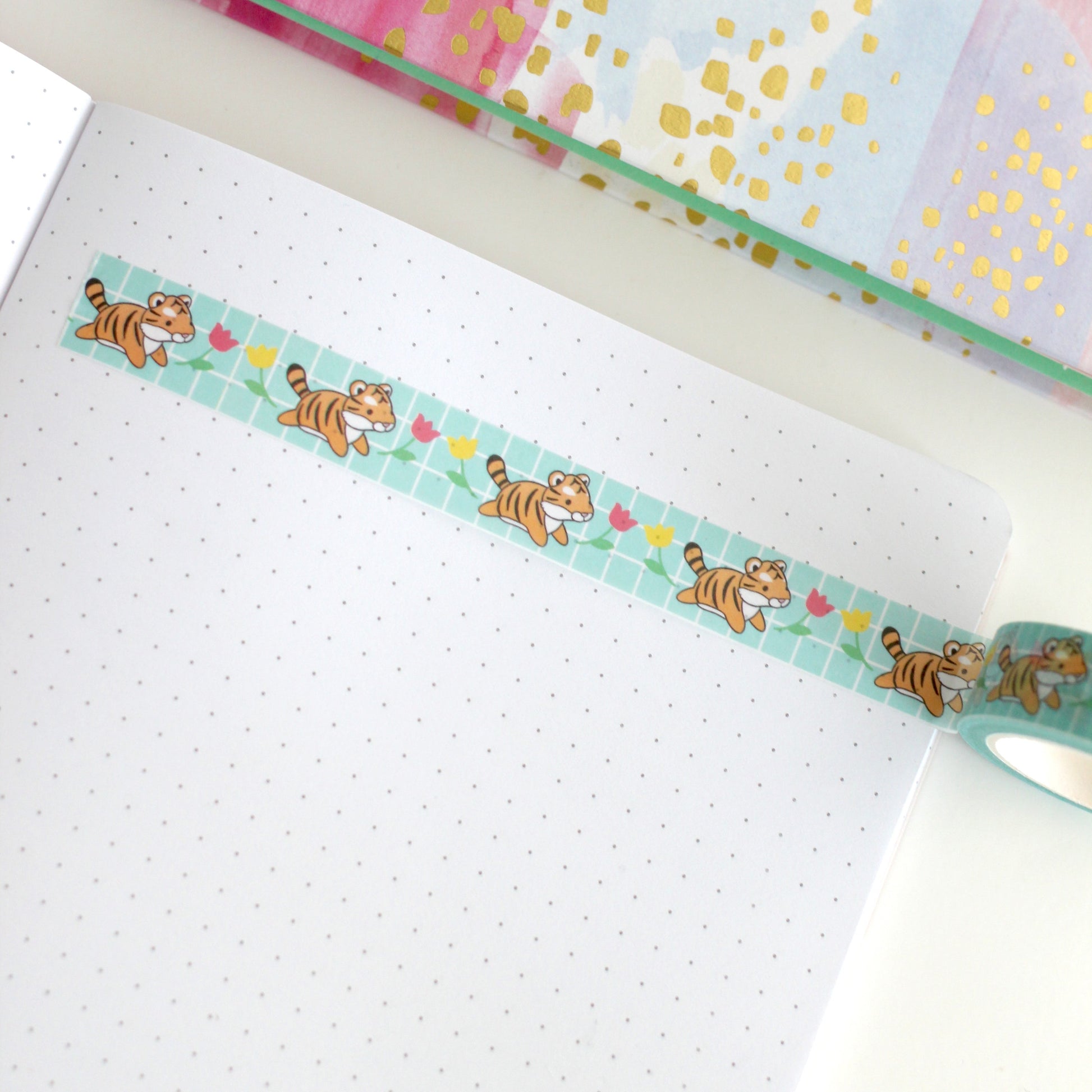 Leaping Tiger Washi Tape - Turquoise Grid Washi - Tiger Stationery