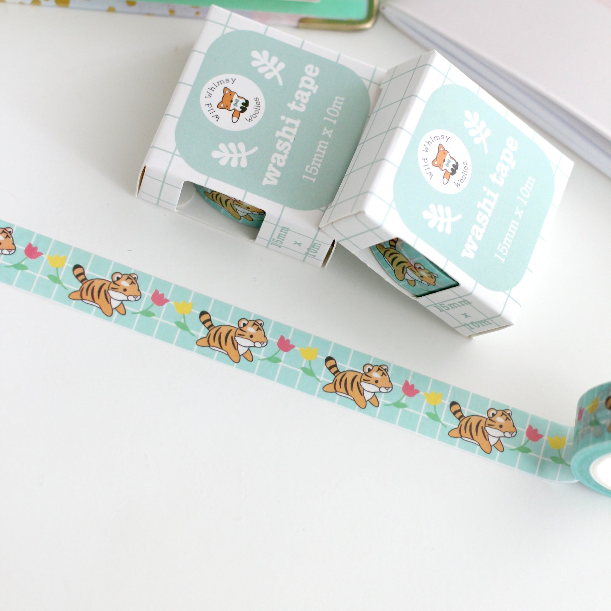 Leaping Tiger Washi Tape - Turquoise Grid Washi - Tiger Stationery