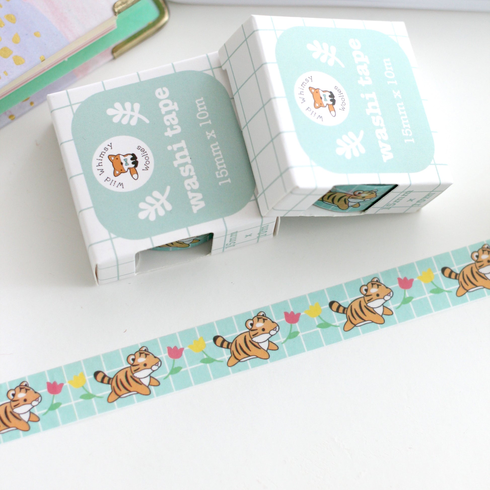 Leaping Tiger Washi Tape - Turquoise Grid Washi - Tiger Stationery