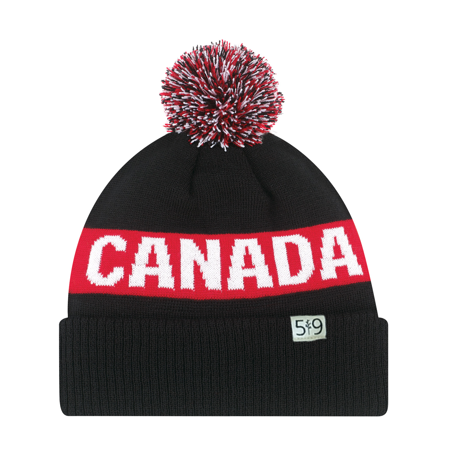 TUQUE À POMPON AVEC ÉTIQUETTE TISSÉE CANADA 