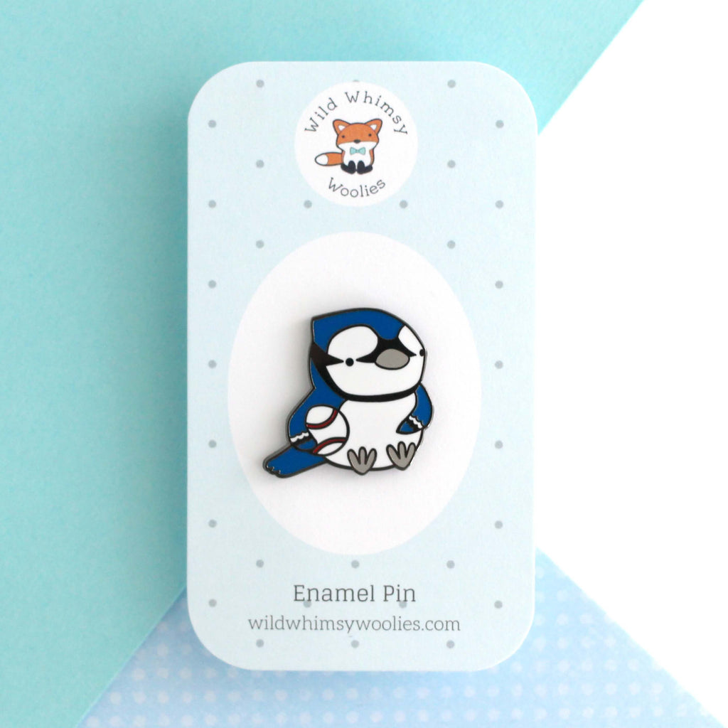 Broche émaillée geai bleu - Broche baseball - Cadeau oiseau - Broche pour sac à dos