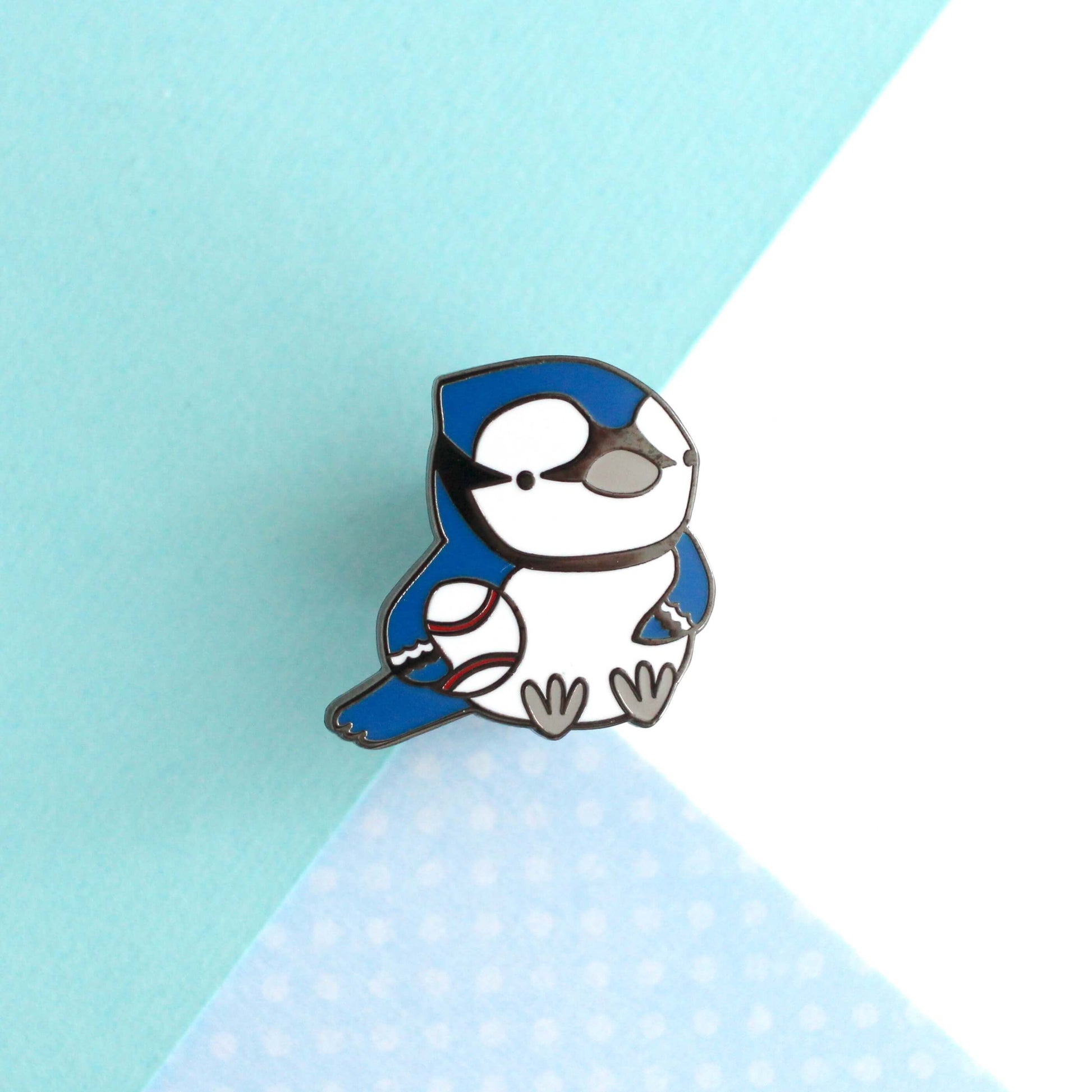 Broche émaillée geai bleu - Broche baseball - Cadeau oiseau - Broche pour sac à dos