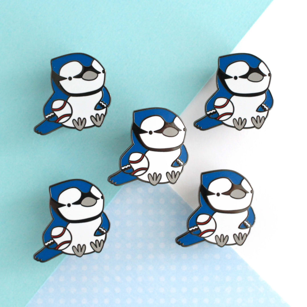Broche émaillée geai bleu - Broche baseball - Cadeau oiseau - Broche pour sac à dos