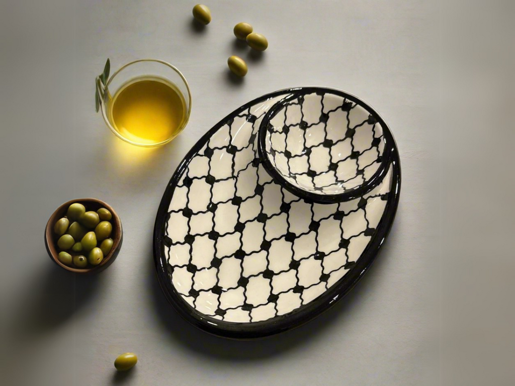 Handcrafted Ceramic Olive & Oil Appetizer Plate | Serving dish | Available in Various Patterns