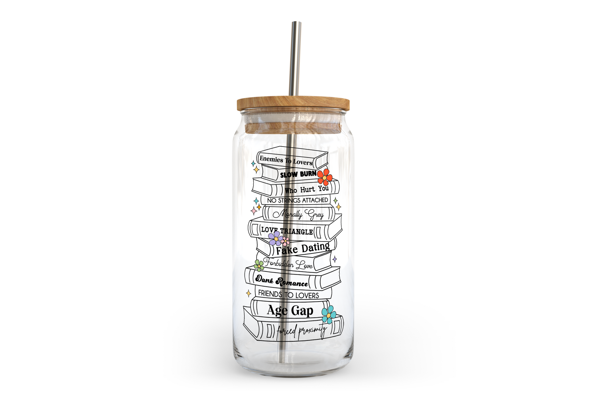 Tropes Glass Can with Bamboo Lid | Bookish Glass Can