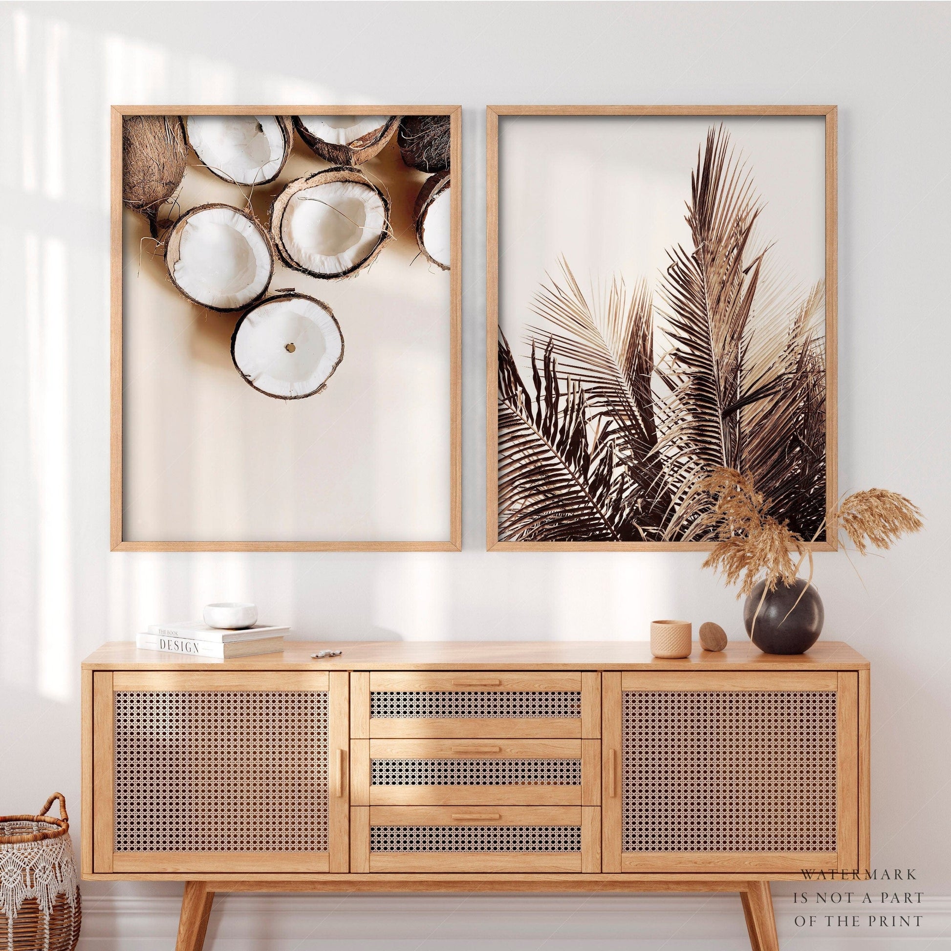 Tropical Coconut & Palm Leaf Print Set – Boho Coastal Wall Art Decor