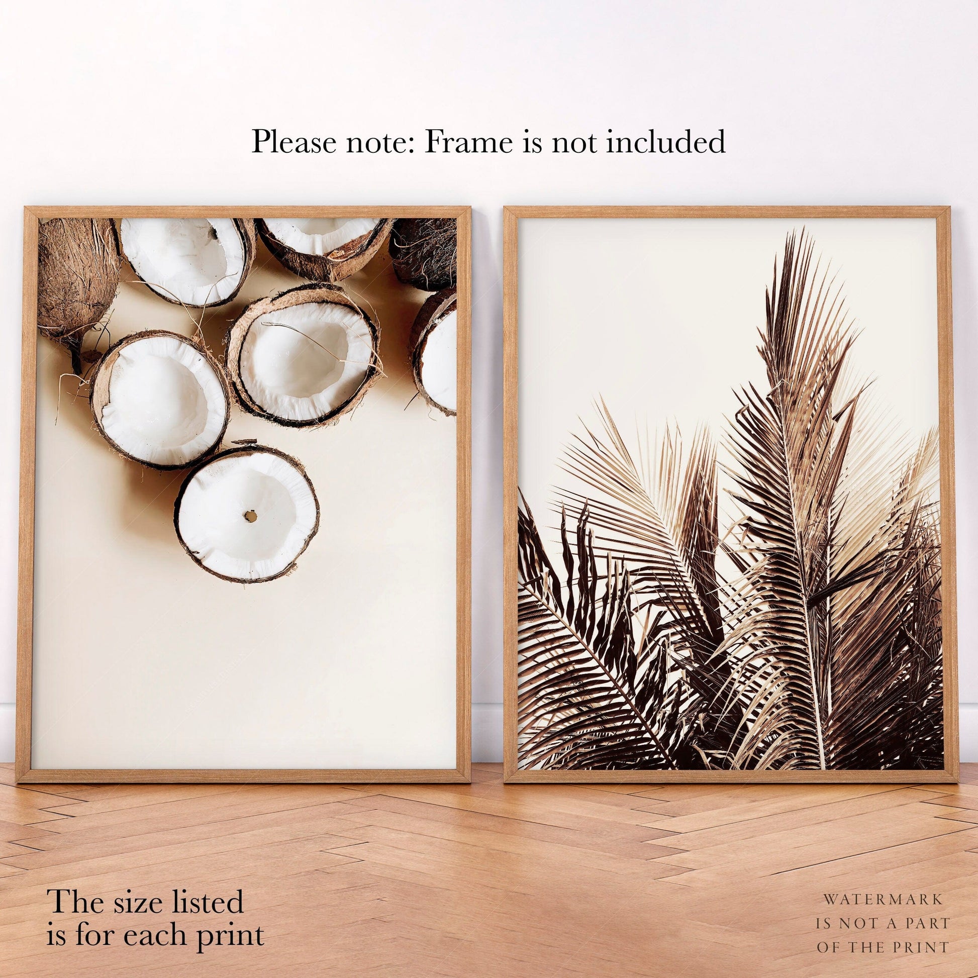 Tropical Coconut & Palm Leaf Print Set – Boho Coastal Wall Art Decor