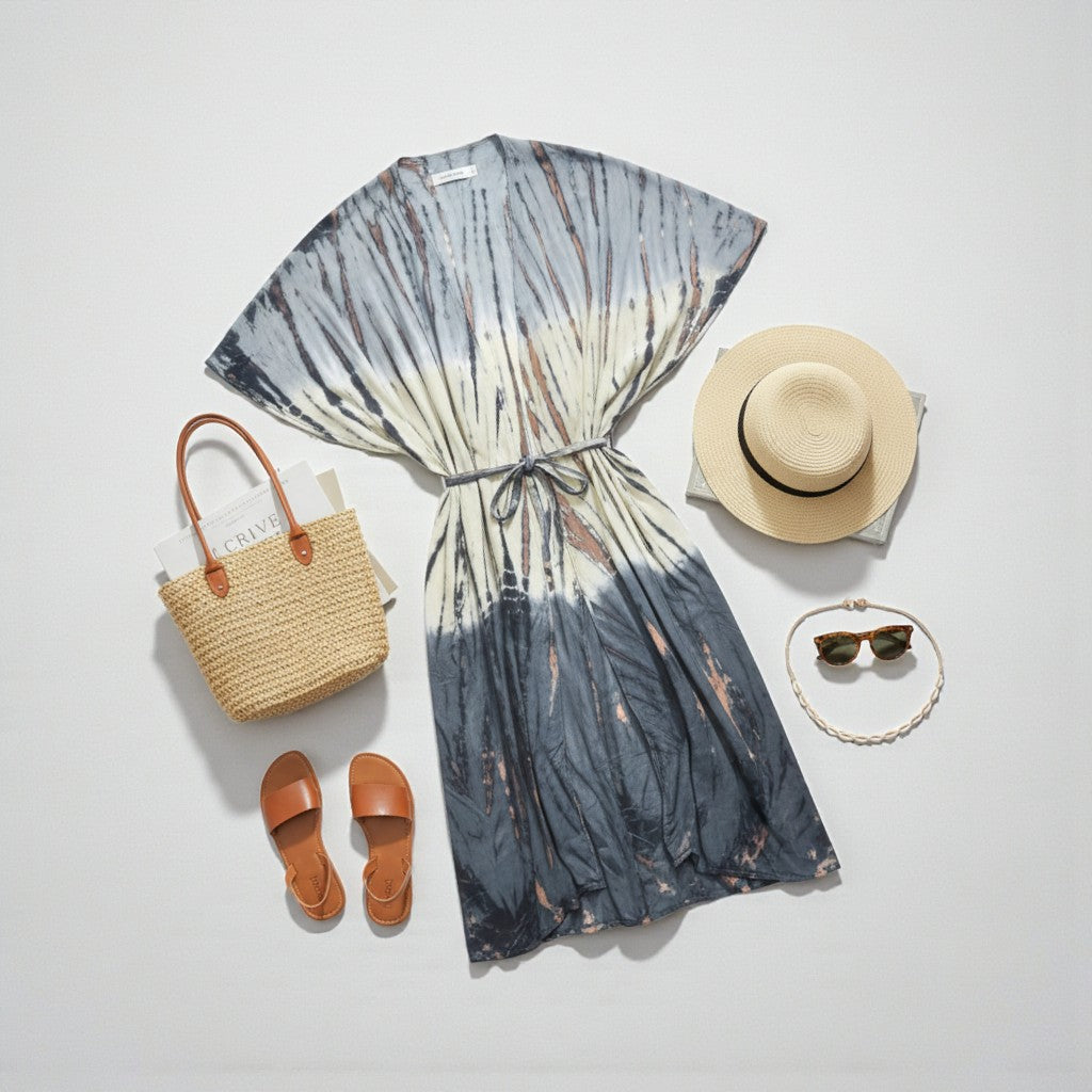 Tie Dye Lapis Ombre Kimono - Grey & Cream