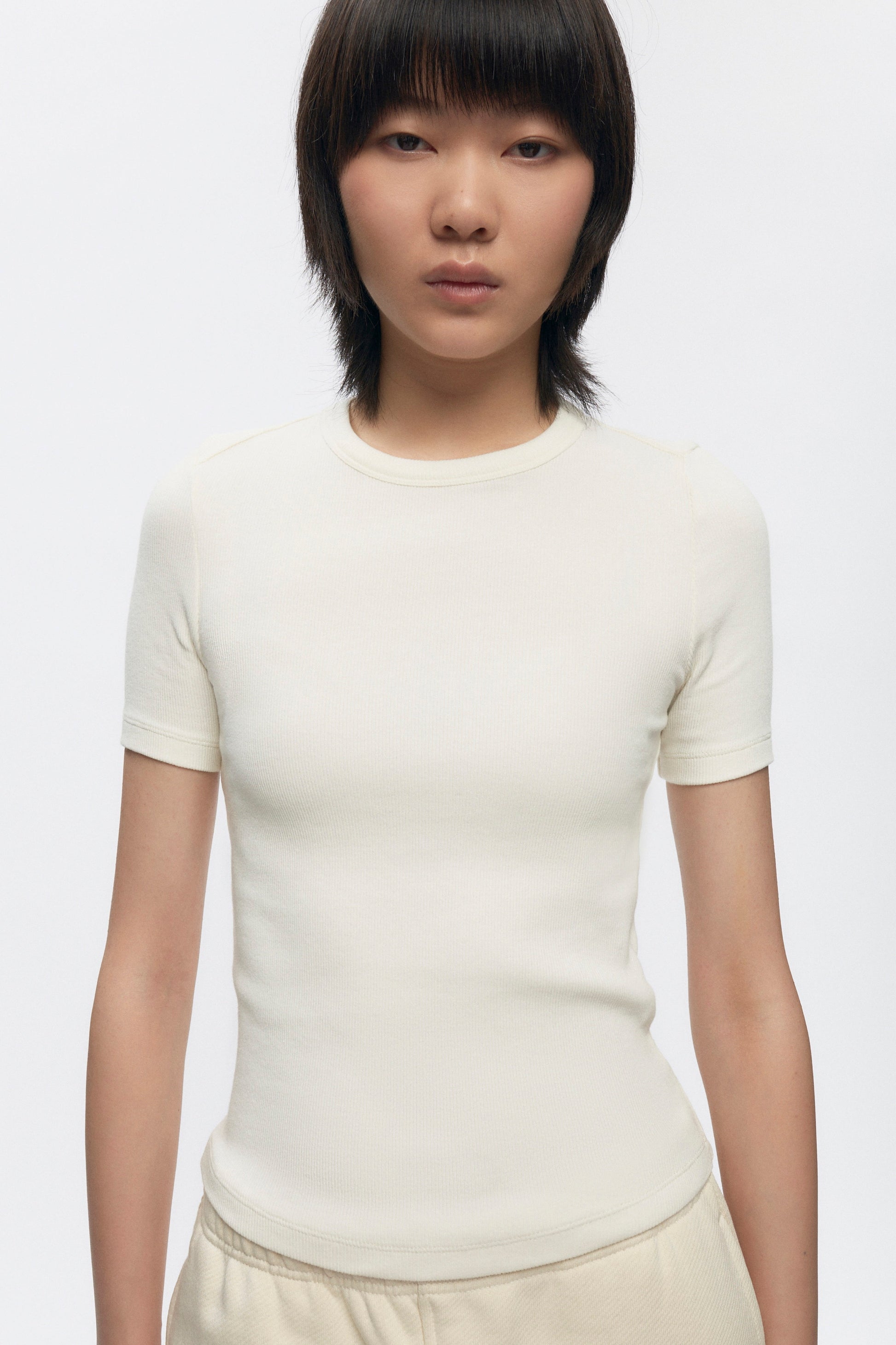T-shirt côtelé ajusté pour femme