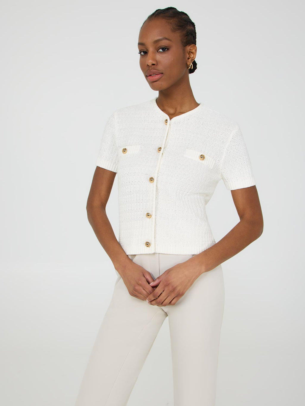 Short Sleeve Button-Front Sweater