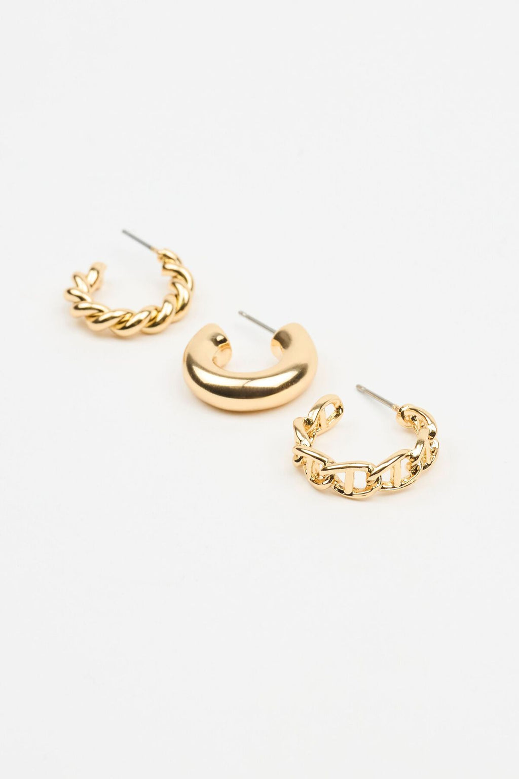 Lot de 3 boucles d'oreilles torsadées et à chaîne