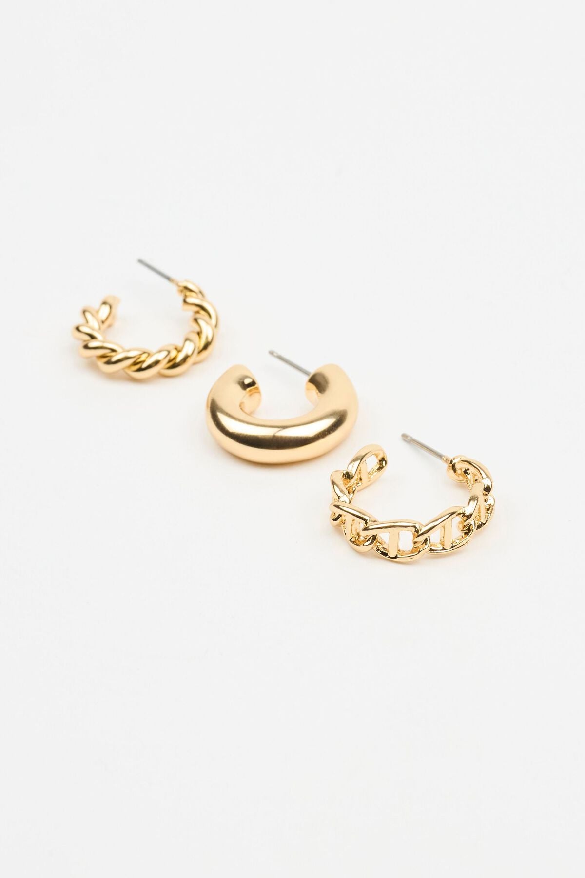 Lot de 3 boucles d'oreilles torsadées et à chaîne