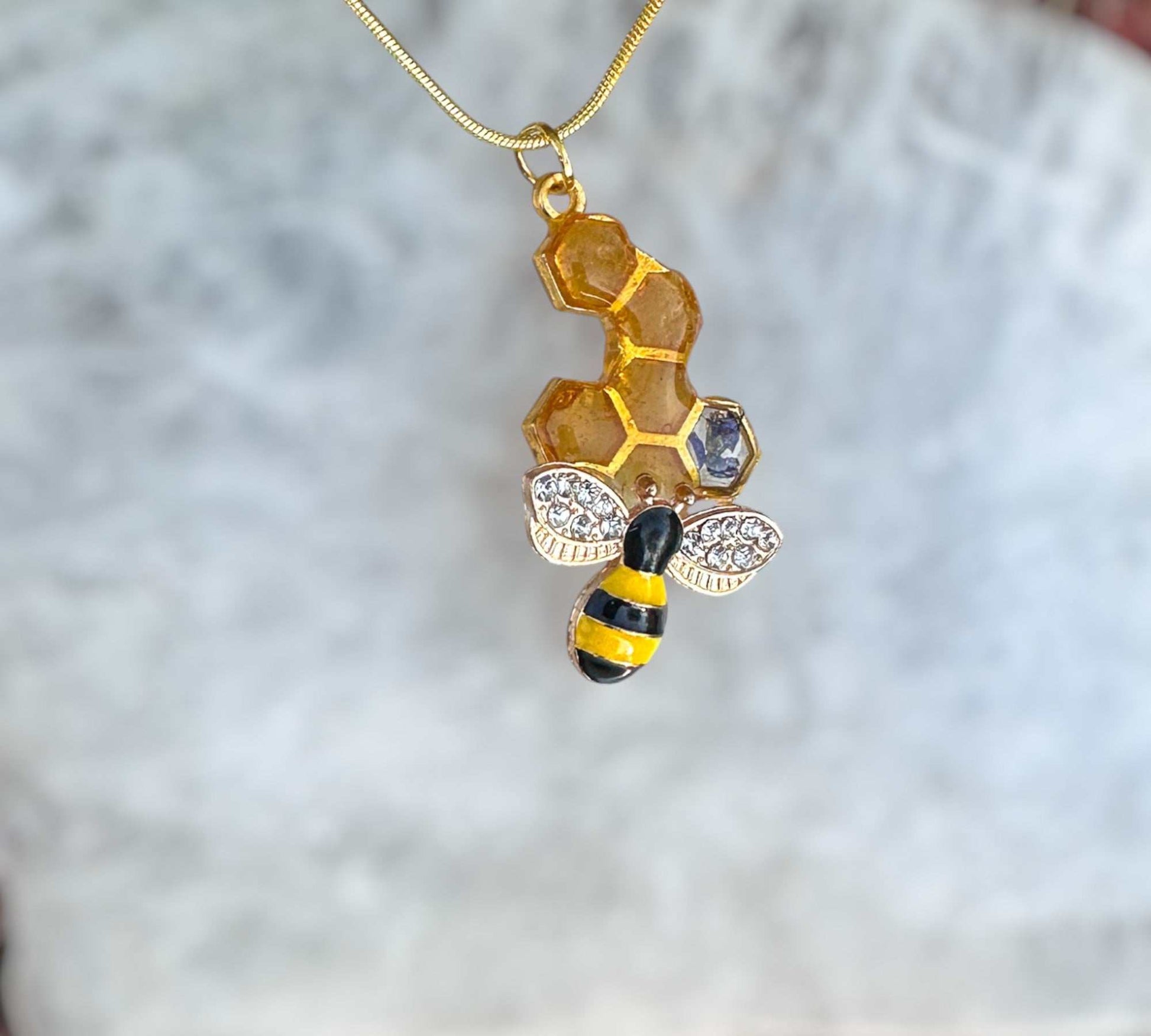 Bee -utiful Honeycomb Handmade Pendant with Real Flowers and Bee Charm