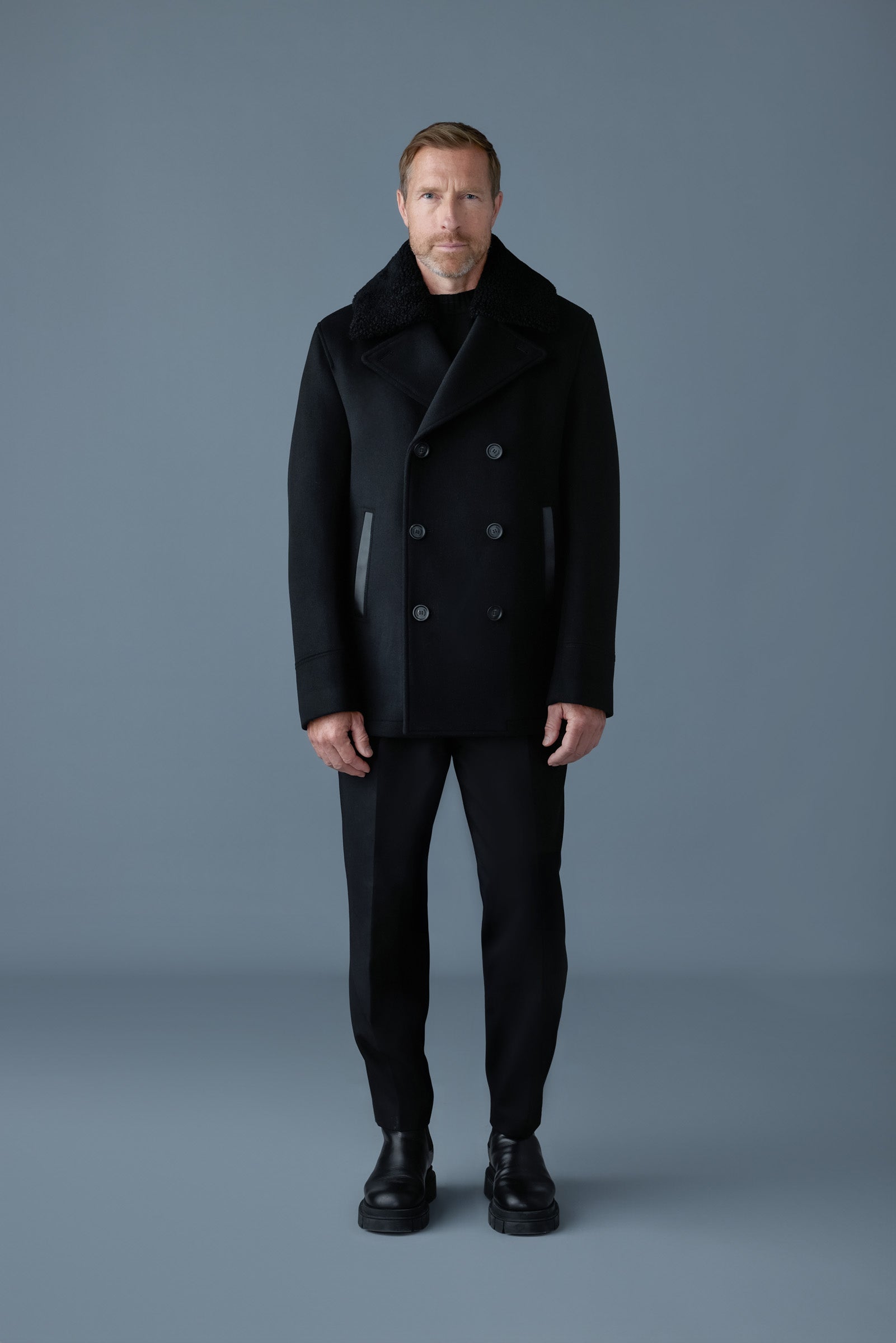 COLE wool double-breasted jacket with shearling collar