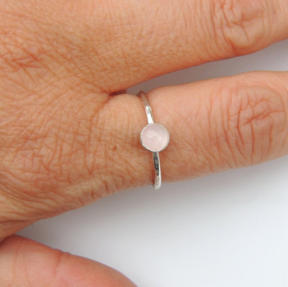 Rose Quartz Ring Sterling Silver Stacking Ring Bezel Set
