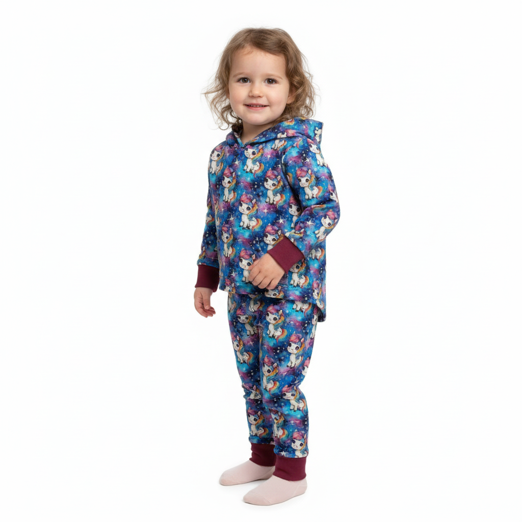 Blue Unicorn Print Hooded T-shirt