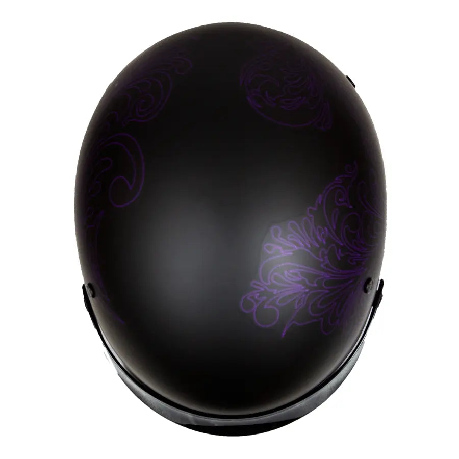 VOSS 707FRP Purple Paisley Half Helmet with Peak