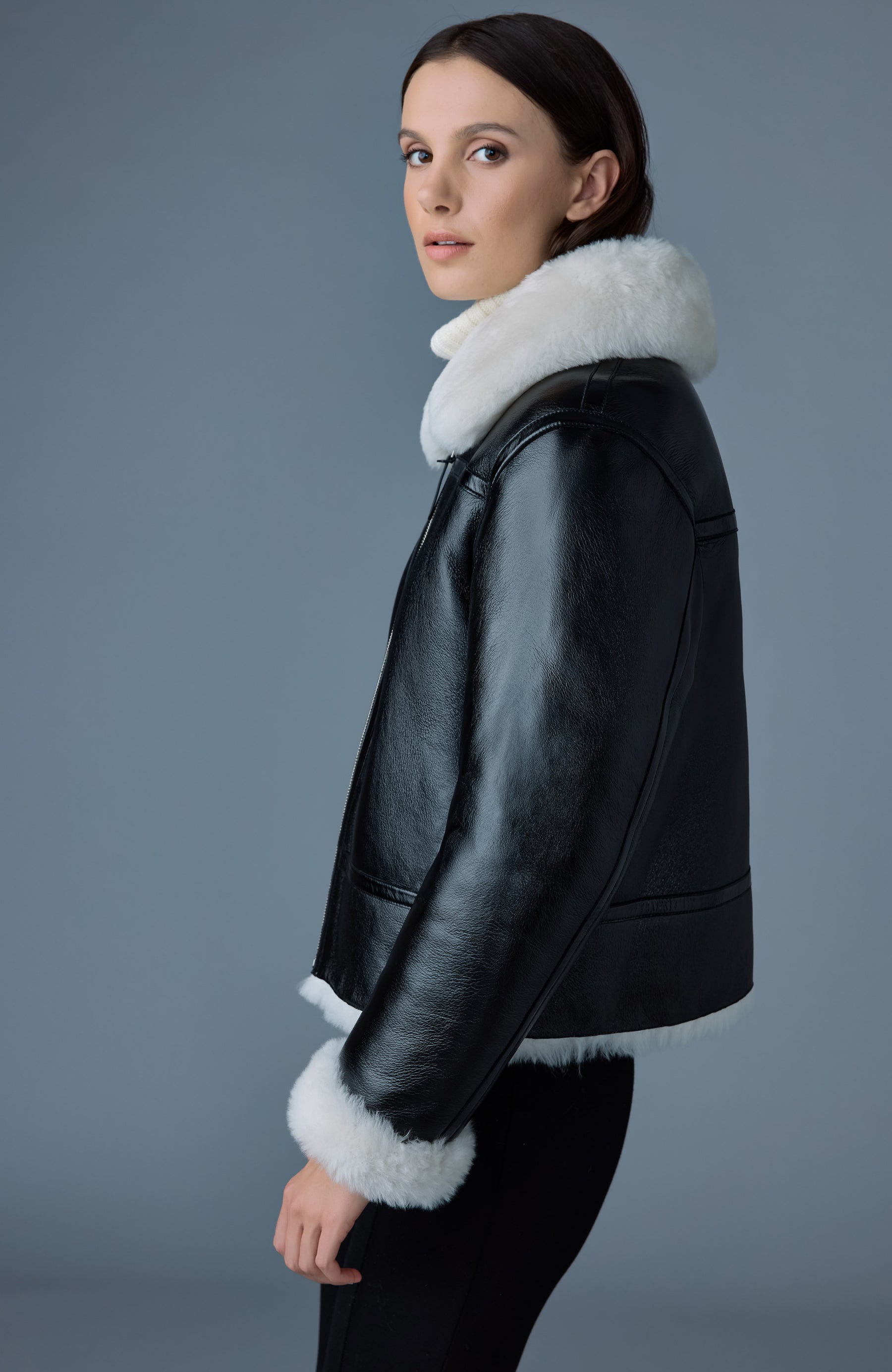 BETTY Veste réversible 2 en 1 en cuir et peau lainée