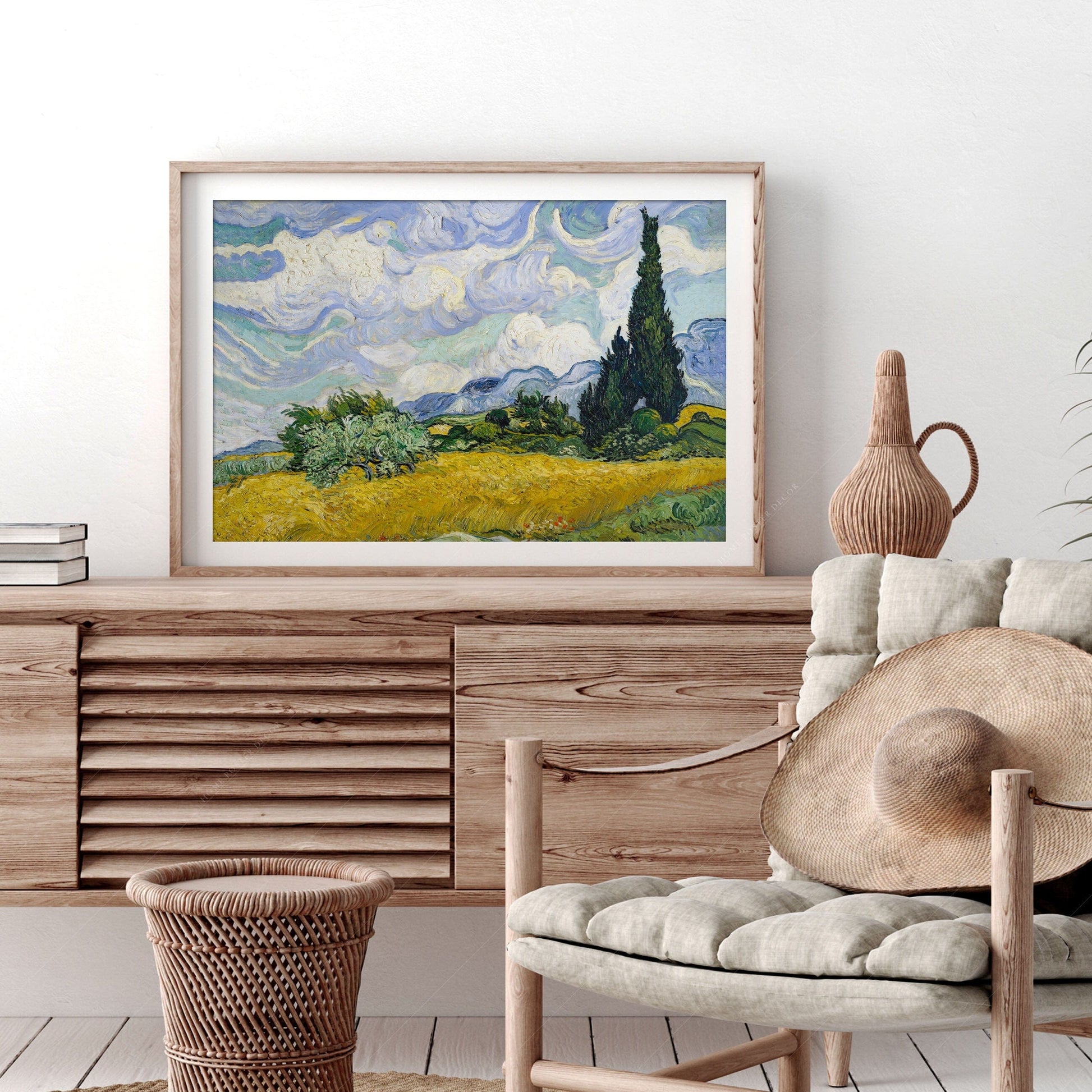 Vincent Van Gogh Wheat Fields with Cypresses Print – Famous Painting Wall Art