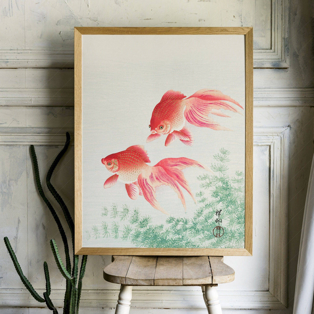 Ohara Koson Two Goldfish Art Print – Japanese Woodblock Wall Decor