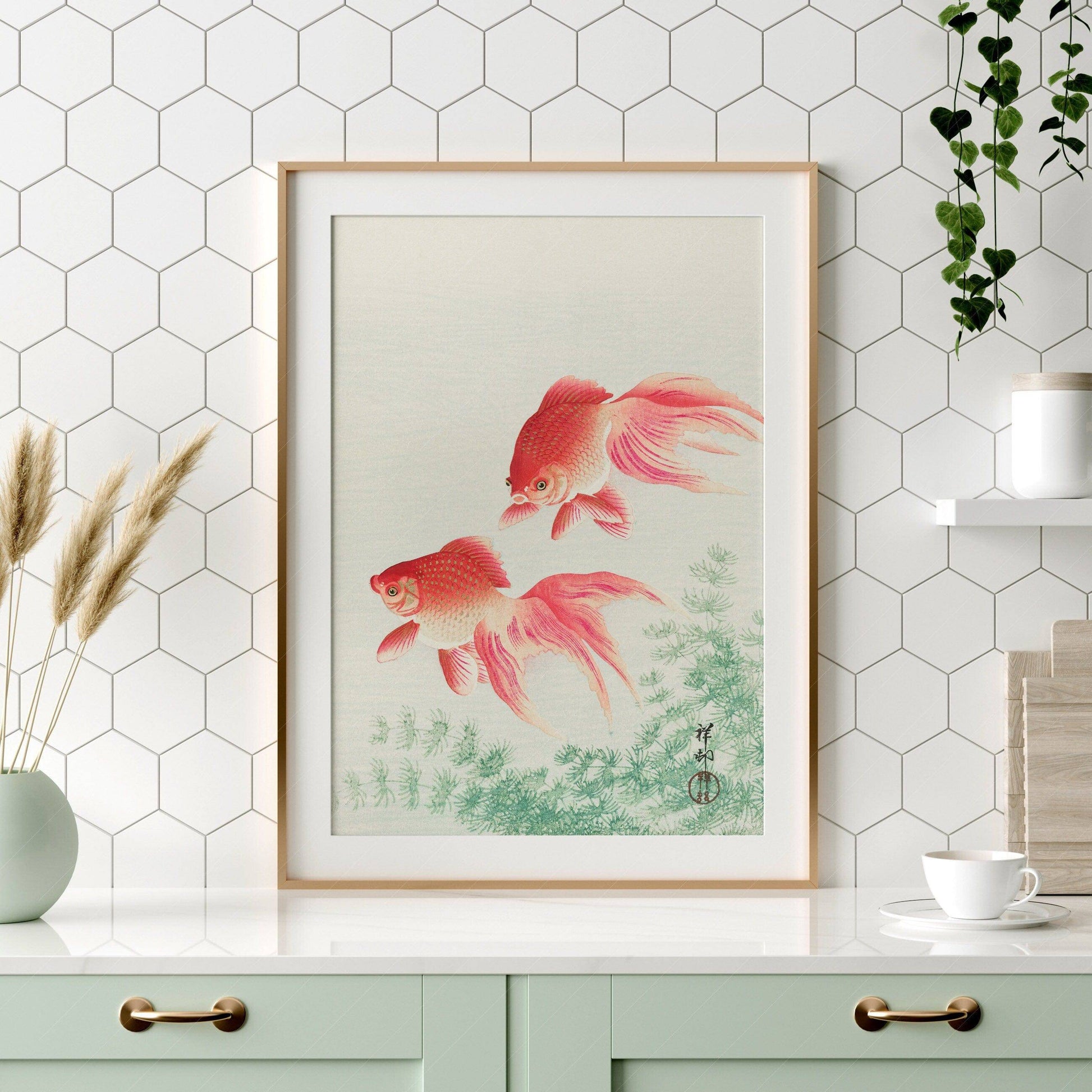 Ohara Koson Two Goldfish Art Print – Japanese Woodblock Wall Decor