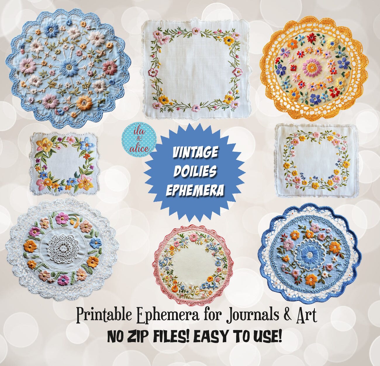 Digital Vintage Doilies Ephemera